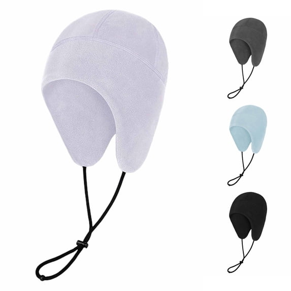 Ticikt Kids Fleece Ear Flap Winter Hat, Adjustable Drawstring Thick Thermal Warm Cap for Outdoor Cycling Cold‑Weather for Children,Purple