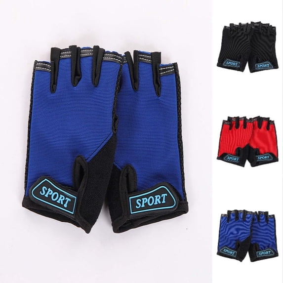 Ticikt Kids Half Finger Cycling Gloves - Breathable Non Bike Riding Gloves for Boys & Girls,Blue