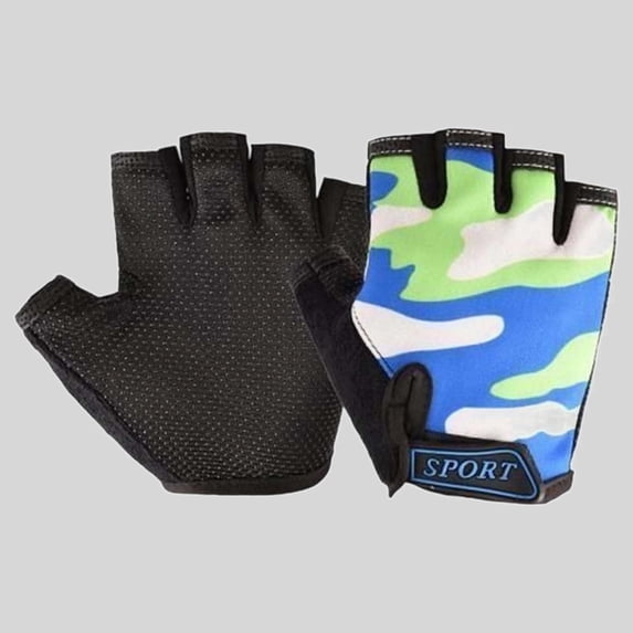 Ticikt Kids Half Finger Cycling Gloves - Breathable Non Bike Riding Gloves for Boys & Girls,Green