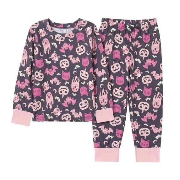 Ticikt Kids Halloween Print Pajama Set, Long Sleeve Top & Pants Sleepwear for Boys Girls,Grey