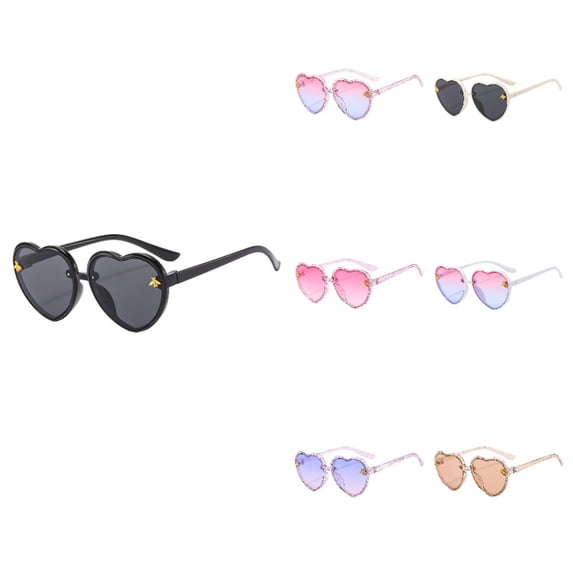 Ticikt Kids Heart Shaped Sunglasses, Cute Sun Protection Lens Shades for Girls Streetwear,Black