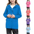 thumbnail image 1 of Ticikt Kids Hooded Rain Jacket, Stripe Lined Windproof Water Resistant Long Sleeve Outdoor Trench Coat,Blue, 1 of 8