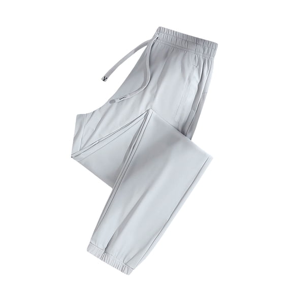 Krdevn Kids' Ice Silk Jogger Pants, Drawstring Elastic Waist Breathable Casual Trousers for Boys or Girls,Light Gray,8-9 Years