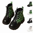 thumbnail image 1 of Ticikt Kids Leopard Print Ankle Boots, Lace Up Side Zipper Platform Non Slip Fashion Short Boots,Black, 1 of 8
