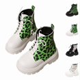 thumbnail image 1 of Ticikt Kids Leopard Print Ankle Boots, Lace Up Side Zipper Platform Non Slip Fashion Short Boots,White, 1 of 9
