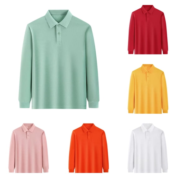 Ticikt Kids Long Sleeve Polo Shirts, Breathable Soft School Uniform Tops Athletic Tees for Boys Girls,Green