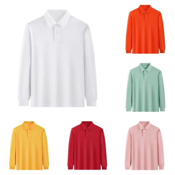 Ticikt Kids Long Sleeve Polo Shirts, Breathable Soft School Uniform Tops Athletic Tees for Boys Girls,White
