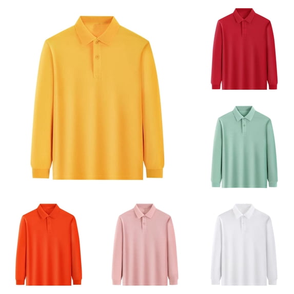 Ticikt Kids Long Sleeve Polo Shirts, Breathable Soft School Uniform Tops Athletic Tees for Boys Girls,Yellow