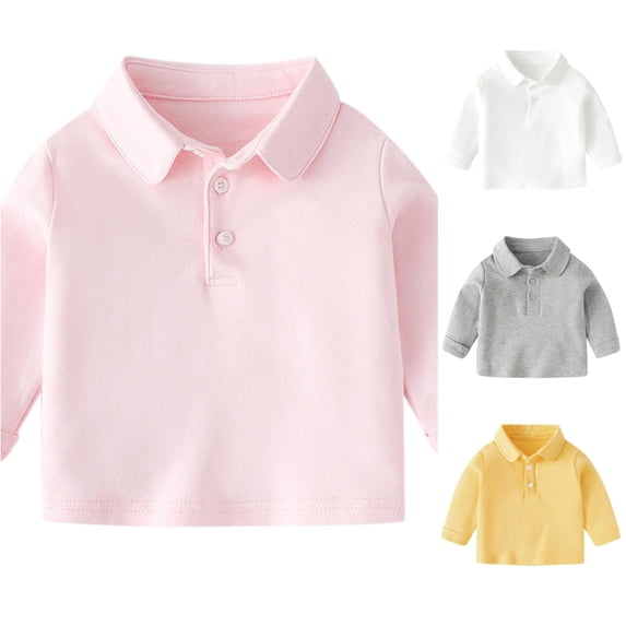 Ticikt Kids Long Sleeve Polo Shirts, Soft Lapel Basic School Uniform Tops, Versatile Tees for Boys,Pink