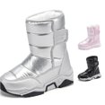thumbnail image 1 of Ticikt Kids Mid‑Calf Snow Boots, Fleece‑Lined Waterproof Velcro Warm Thick Insulated Winter Booties,Silver, 1 of 6