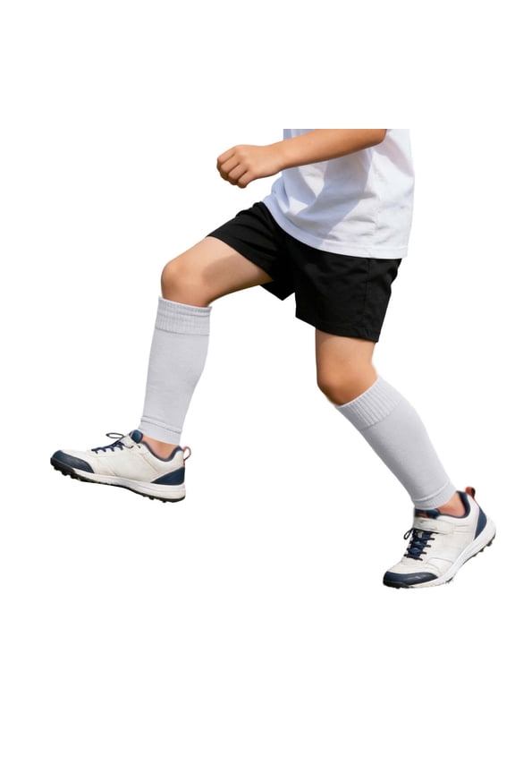 Kids Pre Cut Football Socks, Sport Leg Sleeves Socks for Football Shin Guard Sleeves for Age 9-18 Youth Boys Children Football Basketball Training,Color:White,12-18 Years