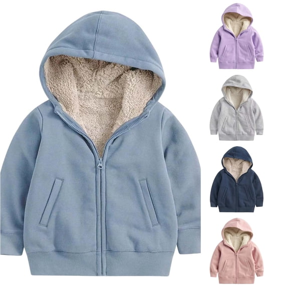 Ticikt Kids Sherpa Lined Hoodie Jacket, Full‑Zip Thick Warm Winter Coat for Boys Girls 2‑14Y