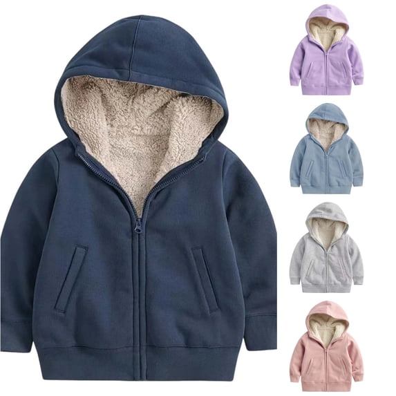 Ticikt Kids Sherpa Lined Hoodie Jacket, Full‑Zip Thick Warm Winter Coat for Boys Girls 2‑14Y