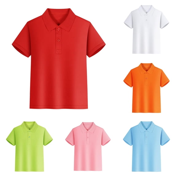 Ticikt Kids Short Sleeve Polo Shirts, Solid Lapel Soft Fabric School Uniform Tops for Boys,Red2