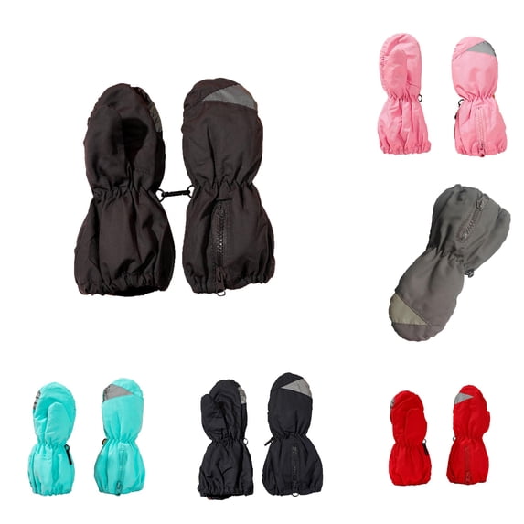 Ticikt Kids Ski Mittens, Fleece‑Lined Waterproof Windproof Thick Warm Winter Snow Gloves with Zipper,Black