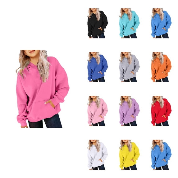 Ticikt Kids' Solid Color Ear Hoodie, Long Sleeve Casual Sweatshirt for 2-12Y Boys & Girls,Hot Pink