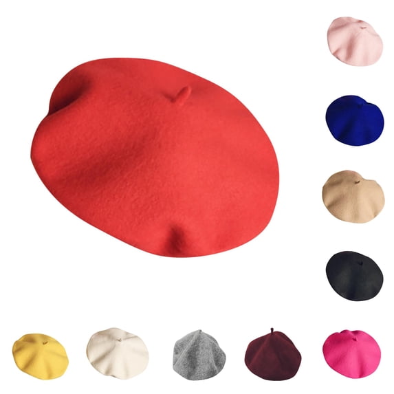 Ticikt Kids Solid Wool Beret Hat, Retro British Style Warm Painter Cap for Girls Fall Winter Daily,Red