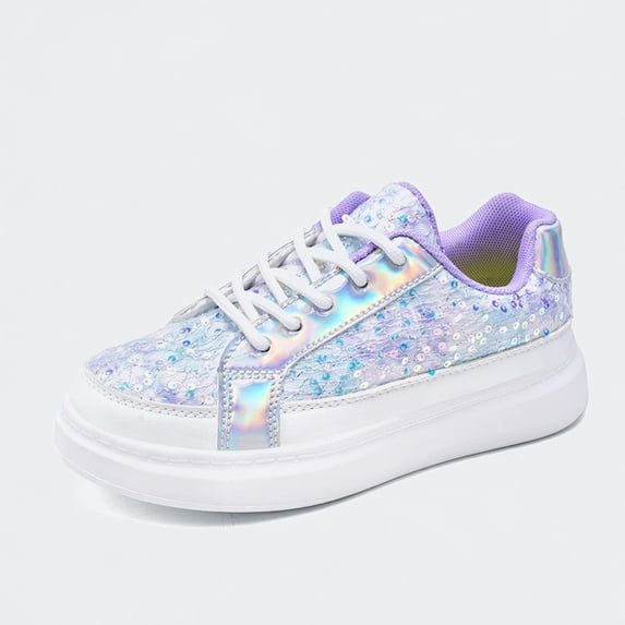 Ticikt Kids Sparkle Sequin Sneakers, Fashion Low-Top Skate Shoes, Comfortable Soft Sole Casual Shoes for Boys Girls,Blue,Size:5-5.5 Years
