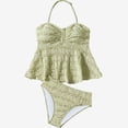thumbnail image 1 of Ticikt Kids' Stretch Ruffled Swimwear, High Elastic Ribbed Two-Piece Bathing Suit,Green, 1 of 6
