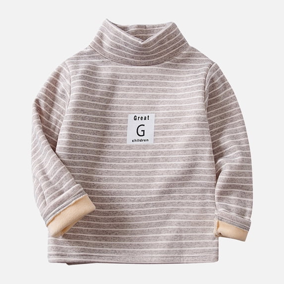 Ticikt Kids Striped Turtleneck Shirt, Fleece Lined Long Sleeve Thermal Basic Undershirt for Boys Girls(Color:White,Size:5-6 Years)