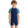 thumbnail image 1 of Ticikt Kids' Two-Piece Rash Guard Swim Set, Camo Print Raglan Top & Shorts for Little/Big Boys & Girls,Blue,5-6 Years, 1 of 6