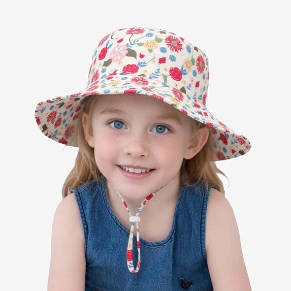Ticikt Kids' UPF 50+ Bucket Sun Hat, Printed Breathable Wide Brim Hat for Boys & Girls,Watermelon Red