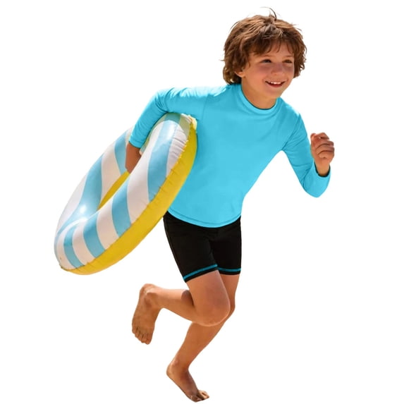 Ticikt Kids UPF 50+ Long Sleeve Rash Guard Swim Shirt Sun Protection Beach Top for Boys,Sky Blue