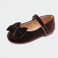thumbnail image 1 of Ticikt Kids Velvet Mary Jane Flats, Bow Decor Hook and Loop Casual Dress Shoes for Toddler Girls,Brown,Size:12-18 Months, 1 of 8
