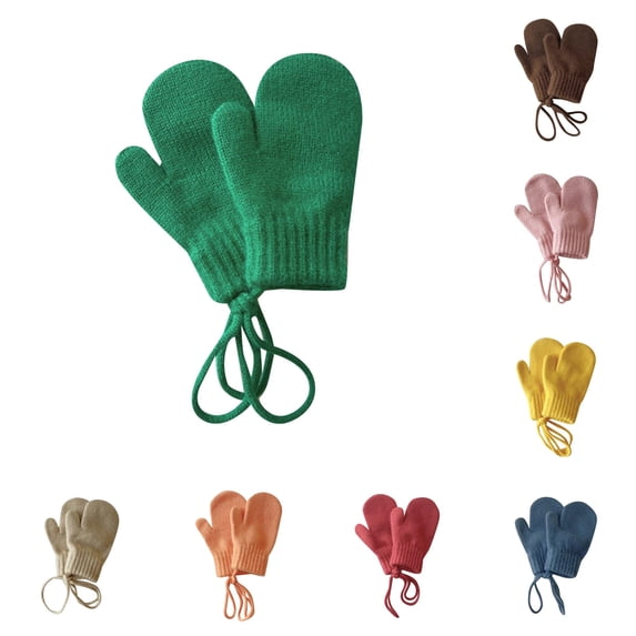 Ticikt Kids Winter Mitten Gloves, Candy‑Color Knit Mittens with Neck Hanging Strings for Toddler Boys Girls
