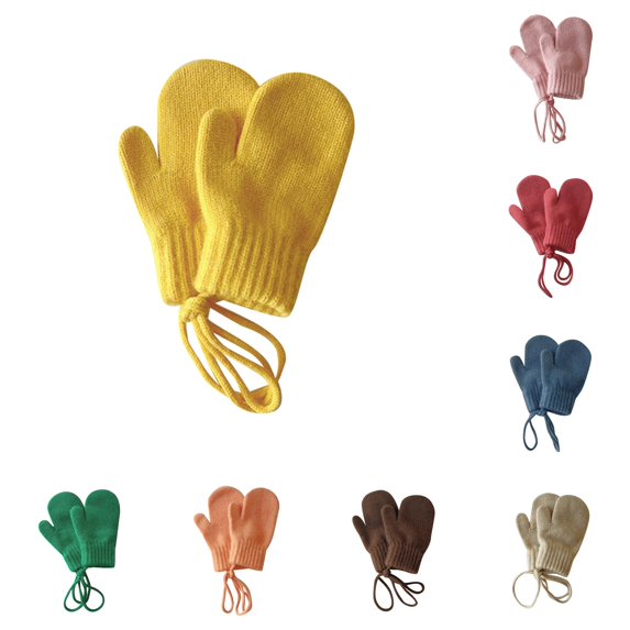 Ticikt Kids Winter Mitten Gloves, Candy‑Color Knit Mittens with Neck Hanging Strings for Toddler Boys Girls