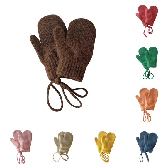 Ticikt Kids Winter Mitten Gloves, Candy‑Color Knit Mittens with Neck Hanging Strings for Toddler Boys Girls