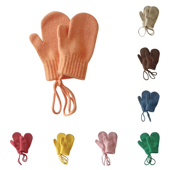 Ticikt Kids Winter Mitten Gloves, Candy‑Color Knit Mittens with Neck Hanging Strings for Toddler Boys Girls