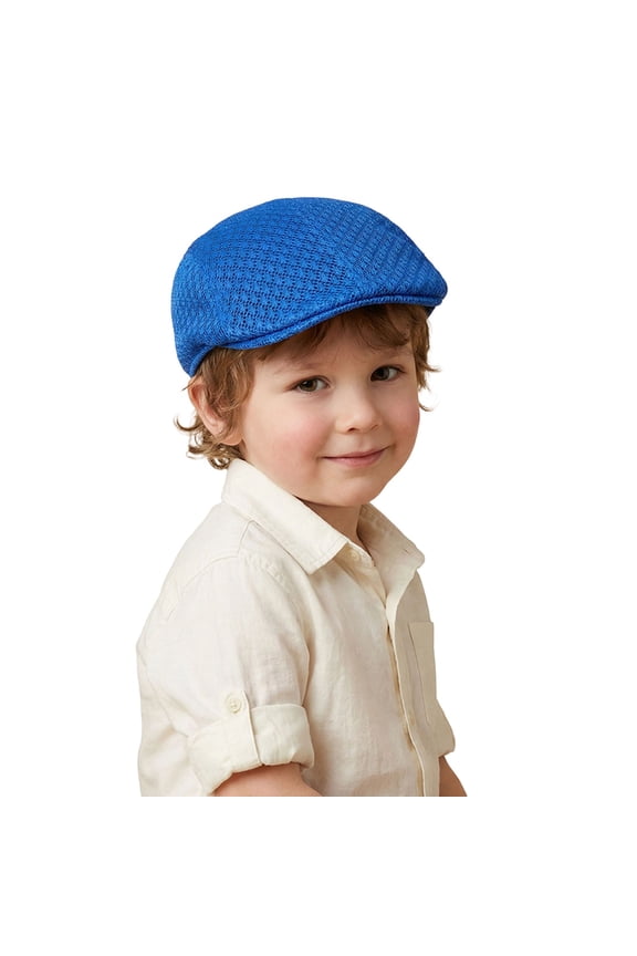 Kids Wool Flat Newsboy Cap - Retro Tweed Pageboy Cap Cabbie Hat for Boys Girls Toddler,Color:Blue