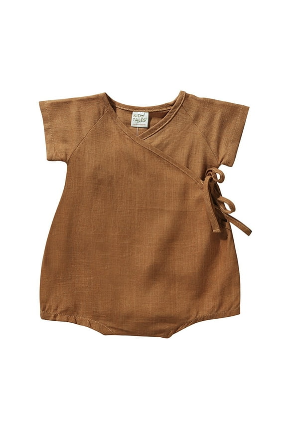 Kimono Robe Linen Yarn Robe Baby Solid Romper Japanese Pajamas 55% Linen 45% Cotton Light Smooth Breathable for Baby Sleep,Color:Coffee