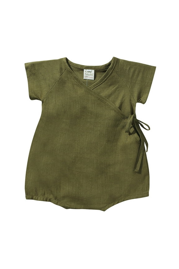 Kimono Robe Linen Yarn Robe Baby Solid Romper Japanese Pajamas 55% Linen 45% Cotton Light Smooth Breathable for Baby Sleep,Color:Green