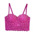 thumbnail image 1 of Ticikt Lace Camisole Rhinestone Beaded Crop Top Corset Fishbone Bustier for Fashionable Layering,Color:Hot Pink, 1 of 7