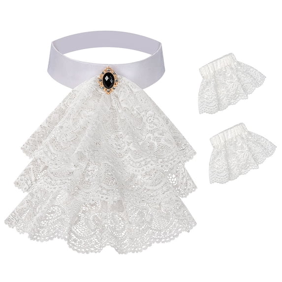 Ticikt Lace Jabot Necktie Ruffle Neckwear Collar with Embroidered Detailing
