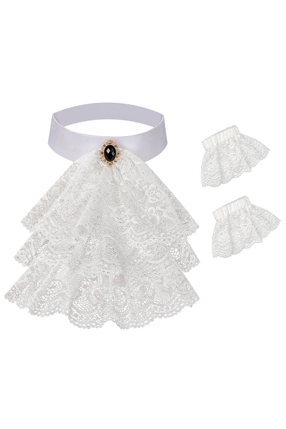 Lace Jabot Necktie Ruffle Neckwear Collar with Embroidered Detailing