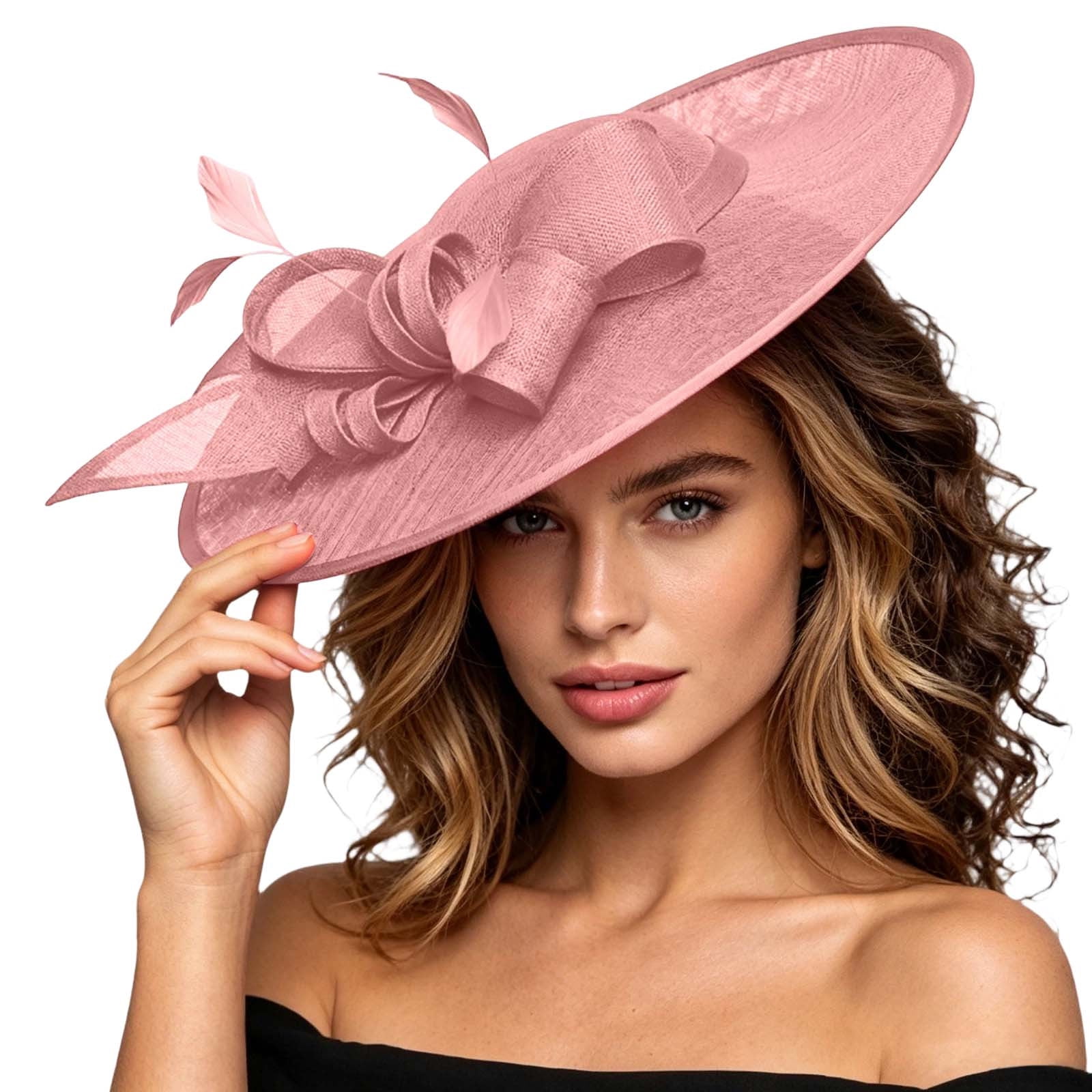Ticikt Ladies' Large Brim Fascinator Hat, Elegant Feather Mesh Floral ...