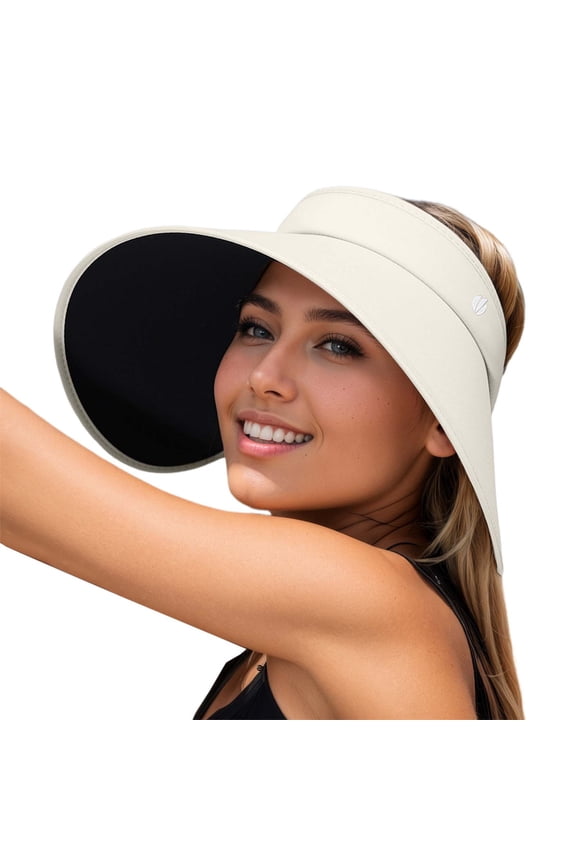 Ladies Wide Brimmed Open Top Hat Outdoor Cycling Folding Sun Hat Women,Color:Beige