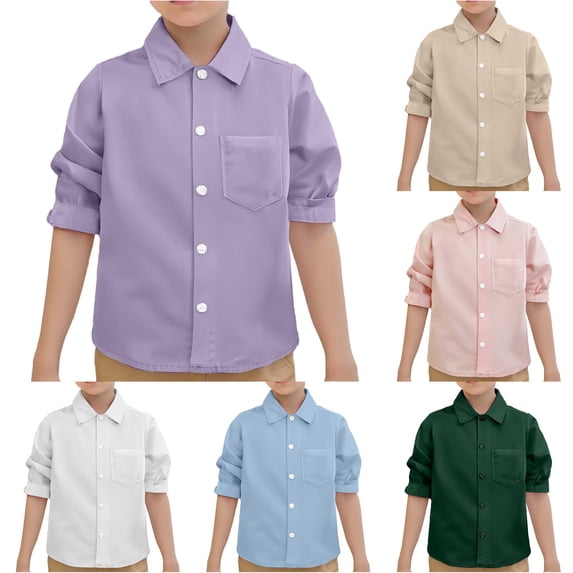 Ticikt Lapel Long Sleeve Uniform Shirt, Chest Pocket Blouse for Boys Girls Performance & Daily School Wear,Purple