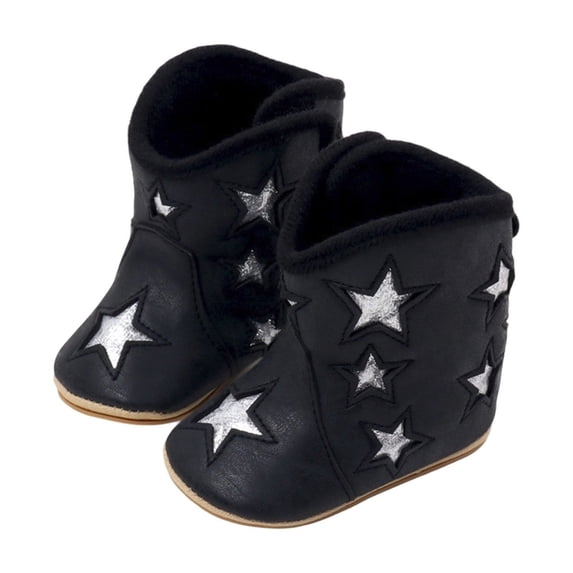 Ticikt Leather Western Boots Cowboy Bootie Soft Sole Nonslip Crib Shoes for Baby Toddler Girls Boys,Color:Black,12-15 Mouths