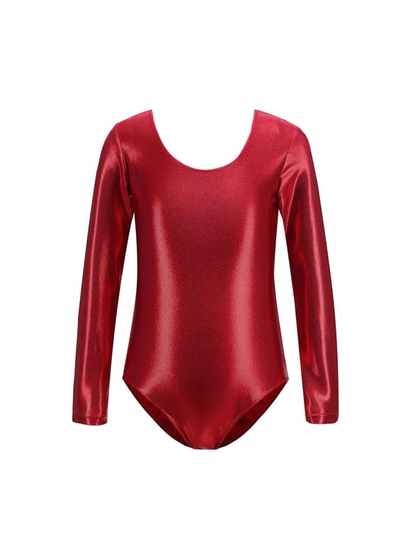 Leotards for Girls Gymnastics Long Sleeve Embroidery Shiny Rhinestones Dance Clothes Dance Training Clothes,Color:Red,Size:6-7 Years