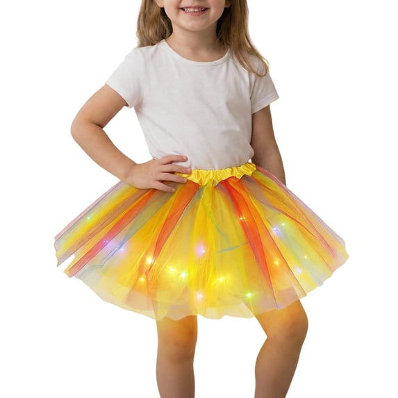Ticikt Light Up Tutu Skirt LED Rainbow Tulle Skirt Sparkly Colorful Festival Skirts Party Ballet Tutu ,Color:Yellow