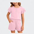thumbnail image 1 of Ticikt Little Big Girl's Ruffled Short Sleeve Button Down Shirt and Shorts Set Summer 5-14Y,Color:Pink, 1 of 3