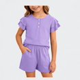 thumbnail image 1 of Ticikt Little Big Girl's Ruffled Short Sleeve Button Down Shirt and Shorts Set Summer 5-14Y,Color:Purple, 1 of 4