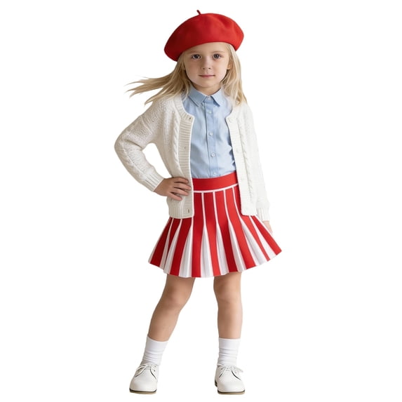 Ticikt Little Girl Piano Key Pleated Striped Mini Skirt Music Inspired Trendy Summer Skirt,Color:Red,Size:3-4years