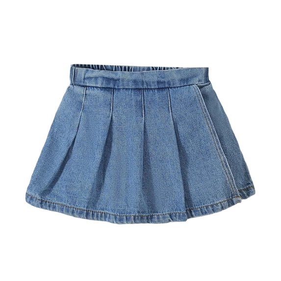 Ticikt Little Girl's Denim Ruffle Skirts Mini Flared Pleated Toddler Jean Skorts with Shorts Underneath,Color:Blue,Size:5-6 Years
