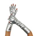 thumbnail image 1 of Ticikt Long Sequins Fingerless Gloves Sparkly Elbow Length Arm Sleeves for Rave Party Performances,Color:Silver, 1 of 3