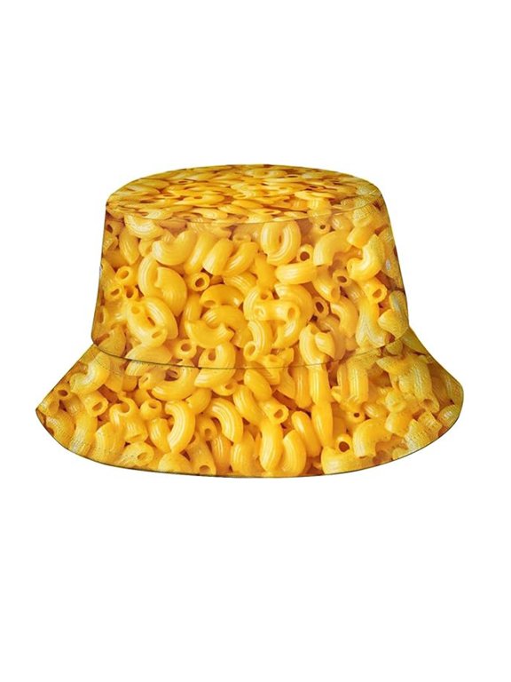 Ticikt Macaroni Pasta Print Bucket Hat for Men Women, Funny Food Pattern Packable Fisherman Sun Hat for Summer Beach Vacation Outdoor